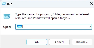 Opening Command Prompt from the Windows Run dialog